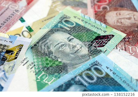 Peruvian sol paper banknotes pile on table. Peru PEN currency money bills in big amount. Concept of economics, taxation and banking in Peru Peruvian sol paper banknotes pile on table. Peru PEN currency money bills in big amount. Concept of economics, taxation and banking in Peru 138152216