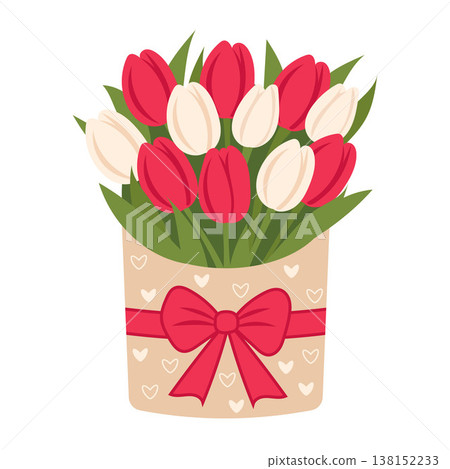 Red tulip bouquet in box elegant floral gift romantic arrangement Red tulip bouquet in box elegant floral gift romantic arrangement 138152233