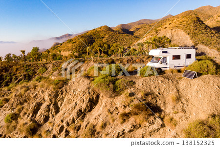 Caravan camping on coast, Spain. Caravan camping on coast, Spain. 138152325