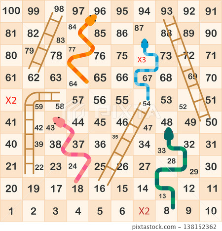 Ladder snakes game,Funny frame for children.Vector illustrations. Ladder snakes game,Funny frame for children.Vector illustrations. 138152362