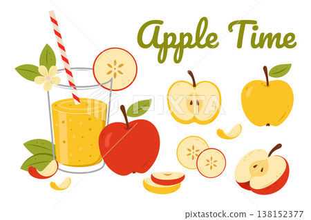 Apple set with fresh fruits and apple juice glass healthy collection Apple set with fresh fruits and apple juice glass healthy collection 138152377