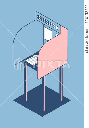 Isometric separate secret voting booth. Cartoon 3D vector on blue background 138152393
