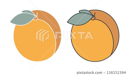 Linear icon. Juicy ripe apricot. Simple colored vector symbol isolated on white background Linear icon. Juicy ripe apricot. Simple colored vector symbol isolated on white background 138152394
