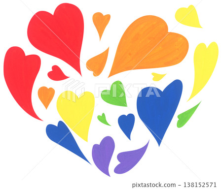 Rainbow heart illustration, pride month celebration with colorful heart shape symbol, LGBTQ community love equality diversity inclusion support, hand drawn cute abstract romance friendship decor 138152571