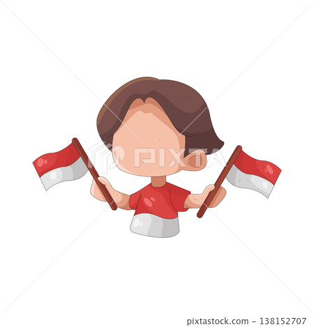 Illustration of boy holding the Indonesia flag Illustration of boy holding the Indonesia flag 138152707