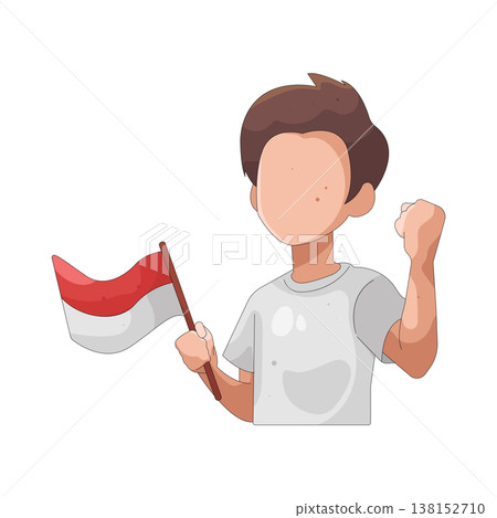 Illustration of boy holding the Indonesia flag 138152710