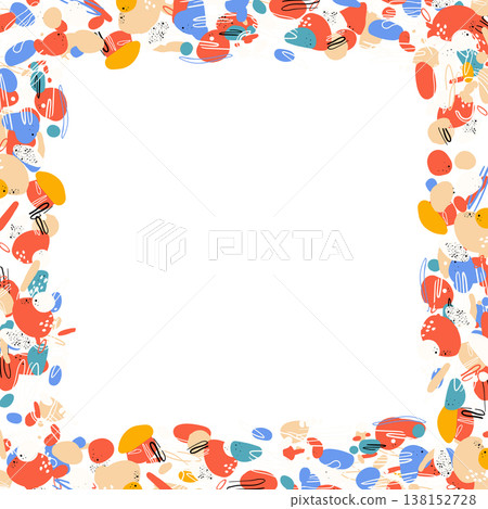 Abstract organic shapes forming a decorative border on white background, creating a modern frame for text or content with vibrant colors and expressive elements 138152728