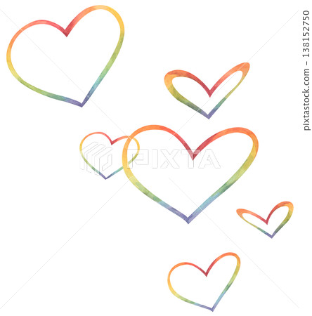 Rainbow heart pride month illustration, Heart shapes with pride flag colors, LGBTQ community love equality diversity inclusion support, celebration symbol for parade event decor. Watercolor 138152750