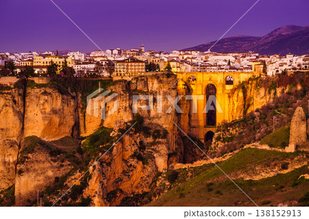 Ronda town with old bridge, Andalusia, Spain. 138152913