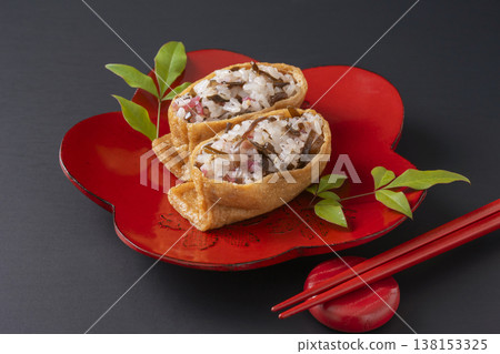 Rishiri kelp and plum inari sushi Rishiri kelp and plum inari sushi 138153325