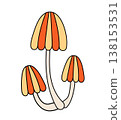 Groovy mushroom in trendy retro style. 70s hippie element. Isolated vector illustration in flat style on white background. 138153531