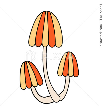Groovy mushroom in trendy retro style. 70s hippie element. Isolated vector illustration in flat style on white background. 138153531