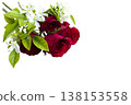 red rose flowers with white flowers jasmine arrangement flat lay postcard style  138153558