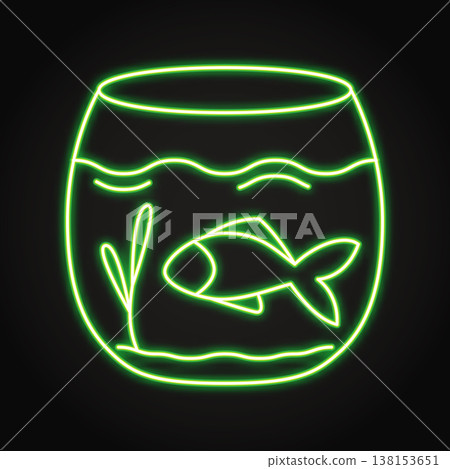 Goldfish in aquarium neon icon Goldfish in aquarium neon icon 138153651