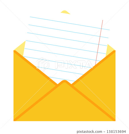 Lined letter in an open envelope Lined letter in an open envelope 138153694