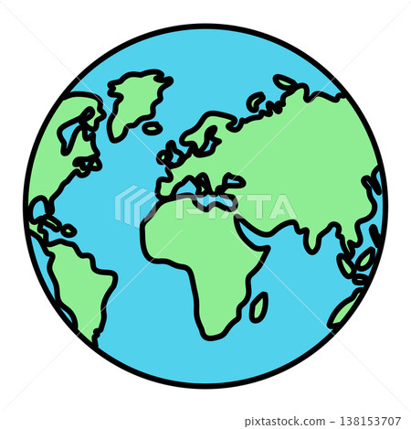 Flat vector illustration of planet Earth globe icon with green continents and blue ocean Flat vector illustration of planet Earth globe icon with green continents and blue ocean 138153707