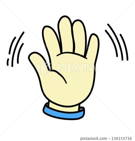 Cartoon waving hand icon, friendly hello gesture, greeting sign isolated on transparent 138153716