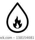 Oil drop with flame icon outline, isolated on transparent background. Oil fire concept. PNG. Vector 138154081