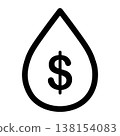 Oil drop with dollar symbol outline, isolated on transparent background. Black oil money concept. Vector 138154083
