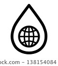 Oil drop with globe icon outline isolated on transparent background. Global oil concept. PNG. Vector 138154084