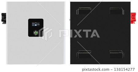 A battery for off-grid power supply systems in homes and city flats, on a white background with a border 138154277