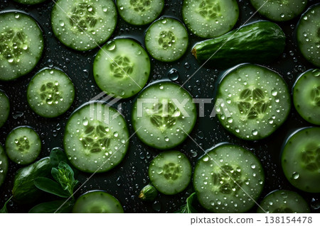 Fresh background with a set of cucumbers. Neural network AI generated art Fresh background with a set of cucumbers. Neural network AI generated art 138154478