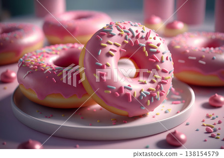 sweet donuts in delicate pink colors. Neural network AI generated art 138154579