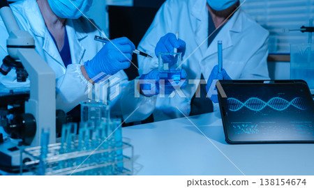 Life scientists researching in laboratory. Healthcare and biotechnology concept. 138154674