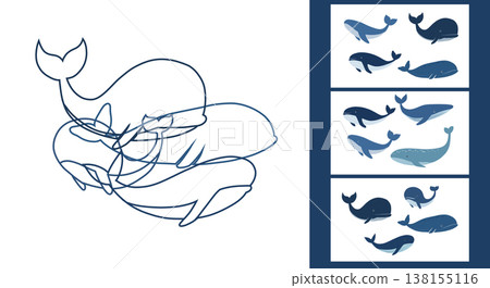 Vector educational contour game. Find the correct outline of the whales. Challenge task. Practical sheet Vector educational contour game. Find the correct outline of the whales. Challenge task. Practical sheet 138155116