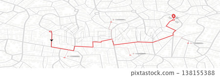 Online location tracking with data of arrive time on city map. Huge city map with roads streets as background. Map of city in gray and red colors. Vector illustration 138155388
