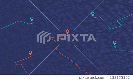 Abstract transportation background. Track navigation pins on street maps, position pin. Isometric Gps map navigation to own pin. City top view. Vector illustration Abstract transportation background. Track navigation pins on street maps, position pin. Isometric Gps map navigation to own pin. City top view. Vector illustration 138155392