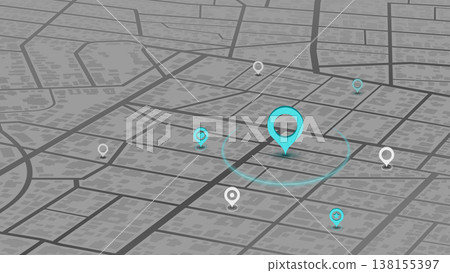 Locator position point. GPS tracking system to navigate around the city landmarks. Detailed city street map with directions to different locations. Vector illustration Locator position point. GPS tracking system to navigate around the city landmarks. Detailed city street map with directions to different locations. Vector illustration 138155397