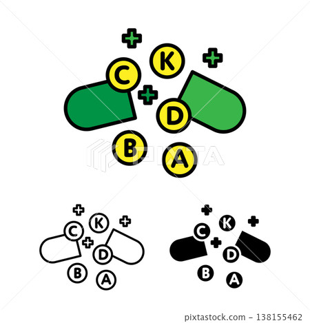Vitamin Capsule Icon Set with Essential Nutrition Symbols Vitamin Capsule Icon Set with Essential Nutrition Symbols 138155462