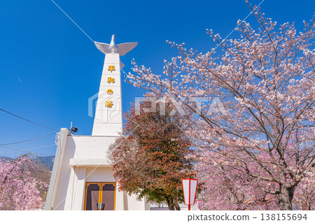 (Yamanashi Prefecture) Daihoshi Park, Peace Tower: Cherry blossoms in full bloom (Yamanashi Prefecture) Daihoshi Park, Peace Tower: Cherry blossoms in full bloom 138155694