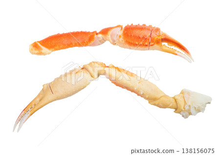 Cooked king red kamchatka crab claw isolated on white background premium seafood ingredient with delicate texture Cooked king red kamchatka crab claw isolated on white background premium seafood ingredient with delicate texture 138156075
