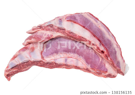 Uncooked lamb ribs breast cut with bones isolated on white background butcher style meat ingredient for grilling roasting and home cooking Uncooked lamb ribs breast cut with bones isolated on white background butcher style meat ingredient for grilling roasting and home cooking 138156135