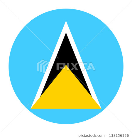 Circular vector illustration of the Saint Lucia flag, isolated on white background. Circular vector illustration of the Saint Lucia flag, isolated on white background. 138156356