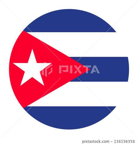 Circular vector illustration of the Cuban flag, isolated on white background. Circular vector illustration of the Cuban flag, isolated on white background. 138156358