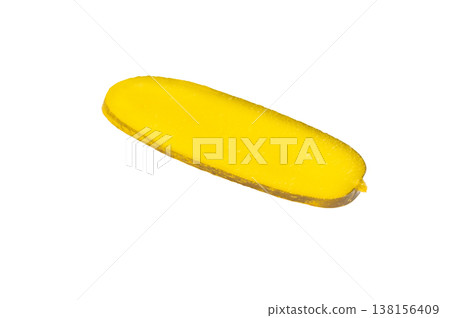 Bright yellow pickled cucumber slices isolated on a clean white background, crisp texture and vibrant color, perfect food ingredient. Bright yellow pickled cucumber slices isolated on a clean white background, crisp texture and vibrant color, perfect food ingredient. 138156409
