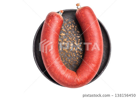Raw Turkish sucuk/sujuk. Traditional spicy dry-cured sausage with garlic and red pepper. Popular breakfast ingredient. Raw Turkish sucuk/sujuk. Traditional spicy dry-cured sausage with garlic and red pepper. Popular breakfast ingredient. 138156450