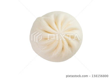 Steamed bao bun isolated on white background, soft Asian dumpling bread with filling, traditional Chinese and Japanese food 138156800