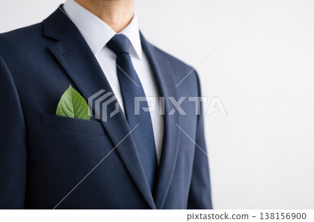 Eco friendly business suit with green leaf sustainability corporate responsibility concept 138156900