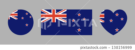 New Zealand Flag circle, heart shaped, rectangle icon, badge, sticker. Heart, round, rectangular flag of New Zealand button, banner. National flag of New Zealand background. New Zealand Flag circle, heart shaped, rectangle icon, badge, sticker. Heart, round, rectangular flag of New Zealand button, banner. National flag of New Zealand background. 138156999