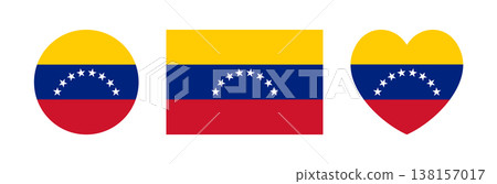 Round, heart shaped, rectangular civil Venezuela flag background, sticker. Flag of Venezuela heart, circular, rectangle badge, icon, button. Banner flag of Venezuela set. Round, heart shaped, rectangular civil Venezuela flag background, sticker. Flag of Venezuela heart, circular, rectangle badge, icon, button. Banner flag of Venezuela set. 138157017