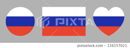 Russia flag in heart, circle, rectangle shapes icon, sticker, badge. Set. of National symbol of Russia rectangular, heart shaped, round button, banner. Russian flag background. Russia flag in heart, circle, rectangle shapes icon, sticker, badge. Set. of National symbol of Russia rectangular, heart shaped, round button, banner. Russian flag background. 138157021