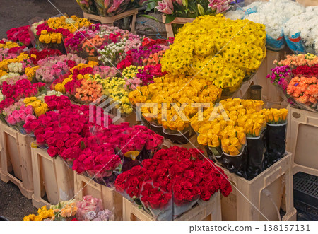 Colorful flowers on market 138157131