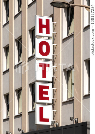 Hotel sign on building facade 138157284