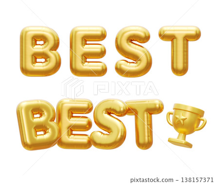 Gold 3D Balloon BEST Text Lettering 138157371