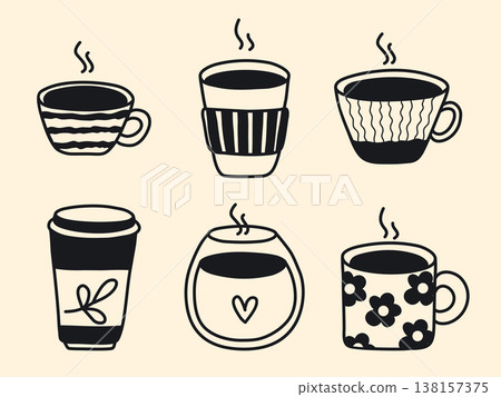 Hand drawn ink set of coffee cups Hand drawn ink set of coffee cups 138157375