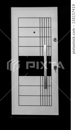 Modern closed door with geometric design Modern closed door with geometric design 138157419
